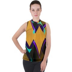 Geometric Gradient Psychedelic Mock Neck Chiffon Sleeveless Top