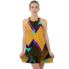 Geometric Gradient Psychedelic Halter Tie Back Chiffon Dress by HermanTelo