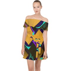 Geometric Gradient Psychedelic Off Shoulder Chiffon Dress by HermanTelo