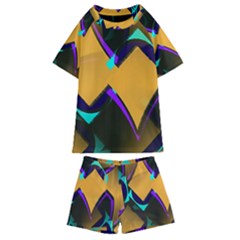 Geometric Gradient Psychedelic Kids  Swim Tee And Shorts Set