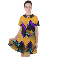 Geometric Gradient Psychedelic Short Sleeve Shoulder Cut Out Dress 