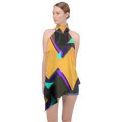 Geometric Gradient Psychedelic Halter Asymmetric Satin Top