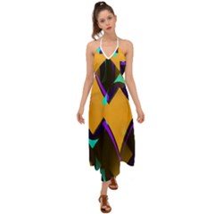 Geometric Gradient Psychedelic Halter Tie Back Dress 