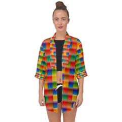 Background Colorful Abstract Open Front Chiffon Kimono