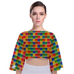 Background Colorful Abstract Tie Back Butterfly Sleeve Chiffon Top by HermanTelo