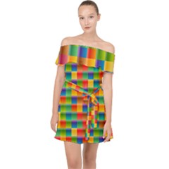 Background Colorful Abstract Off Shoulder Chiffon Dress