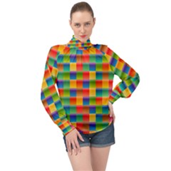 Background Colorful Abstract High Neck Long Sleeve Chiffon Top