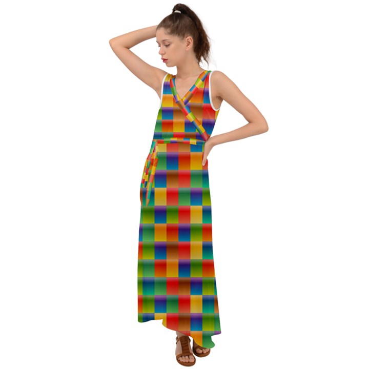 Background Colorful Abstract V-Neck Chiffon Maxi Dress