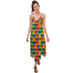 Background Colorful Abstract Halter Tie Back Dress 