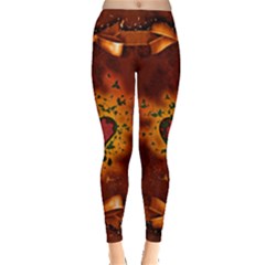 Beautiful Heart With Leaves Leggings  by FantasyWorld7