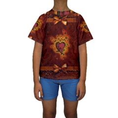 Beautiful Heart With Leaves Kids  Short Sleeve Swimwear by FantasyWorld7