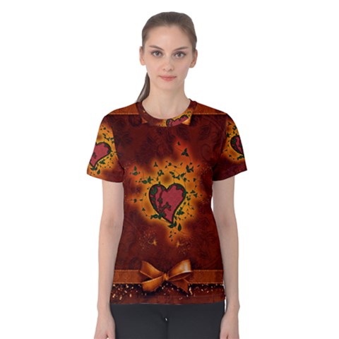 Beautiful Heart With Leaves Women s Cotton Tee by FantasyWorld7