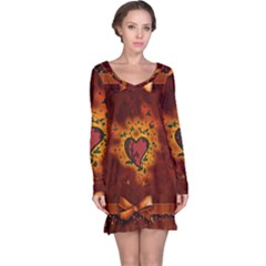 Beautiful Heart With Leaves Long Sleeve Nightdress by FantasyWorld7