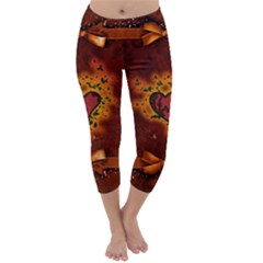 Beautiful Heart With Leaves Capri Winter Leggings  by FantasyWorld7