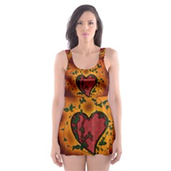 Beautiful Heart With Leaves Skater Dress Swimsuit by FantasyWorld7