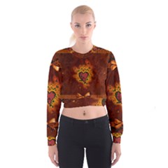 Beautiful Heart With Leaves Cropped Sweatshirt by FantasyWorld7