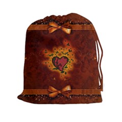 Beautiful Heart With Leaves Drawstring Pouch (2xl) by FantasyWorld7