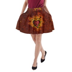 Beautiful Heart With Leaves A-line Pocket Skirt by FantasyWorld7