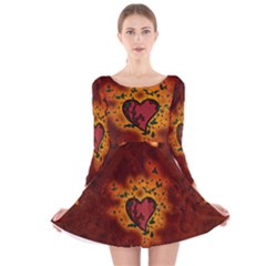 Beautiful Heart With Leaves Long Sleeve Velvet Skater Dress by FantasyWorld7