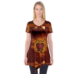 Beautiful Heart With Leaves Short Sleeve Tunic  by FantasyWorld7