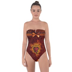 Beautiful Heart With Leaves Tie Back One Piece Swimsuit by FantasyWorld7