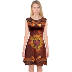 Beautiful Heart With Leaves Capsleeve Midi Dress by FantasyWorld7