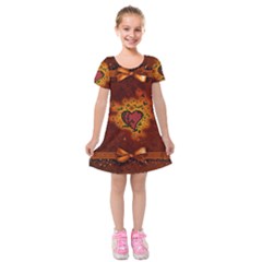 Beautiful Heart With Leaves Kids  Short Sleeve Velvet Dress by FantasyWorld7