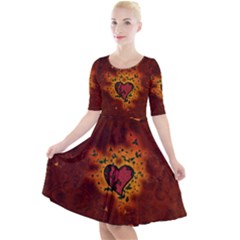 Beautiful Heart With Leaves Quarter Sleeve A-line Dress by FantasyWorld7