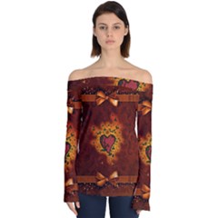 Beautiful Heart With Leaves Off Shoulder Long Sleeve Top by FantasyWorld7