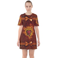 Beautiful Heart With Leaves Sixties Short Sleeve Mini Dress by FantasyWorld7