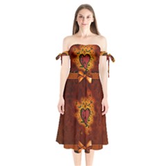 Beautiful Heart With Leaves Shoulder Tie Bardot Midi Dress by FantasyWorld7