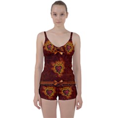 Beautiful Heart With Leaves Tie Front Two Piece Tankini by FantasyWorld7