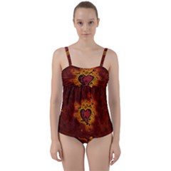 Beautiful Heart With Leaves Twist Front Tankini Set by FantasyWorld7