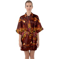 Beautiful Heart With Leaves Half Sleeve Satin Kimono  by FantasyWorld7