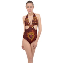 Beautiful Heart With Leaves Halter Front Plunge Swimsuit by FantasyWorld7