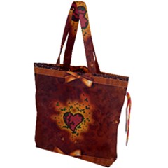 Beautiful Heart With Leaves Drawstring Tote Bag by FantasyWorld7