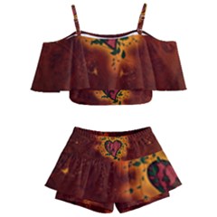 Beautiful Heart With Leaves Kids  Off Shoulder Skirt Bikini by FantasyWorld7