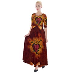 Beautiful Heart With Leaves Half Sleeves Maxi Dress by FantasyWorld7