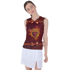 Beautiful Heart With Leaves Women s Sleeveless Mesh Sports Top by FantasyWorld7