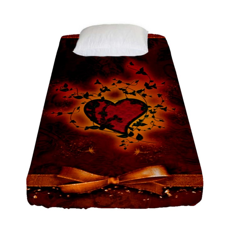 Beautiful Heart With Leaves Fitted Sheet (Single Size)