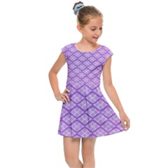 Pattern Texture Geometric Purple Kids  Cap Sleeve Dress