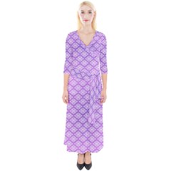 Pattern Texture Geometric Purple Quarter Sleeve Wrap Maxi Dress