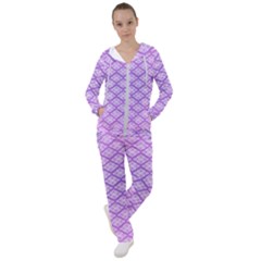 Pattern Texture Geometric Purple Women s Tracksuit