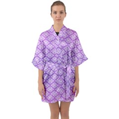 Pattern Texture Geometric Purple Half Sleeve Satin Kimono 