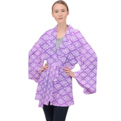 Pattern Texture Geometric Purple Long Sleeve Velvet Kimono 