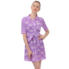 Pattern Texture Geometric Purple Belted Shirt Dress