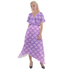 Pattern Texture Geometric Purple Cross Front Sharkbite Hem Maxi Dress