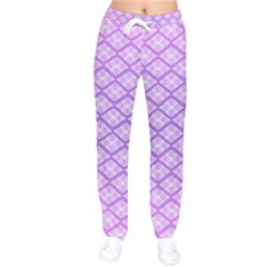 Pattern Texture Geometric Purple Women Velvet Drawstring Pants