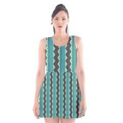 Background Chevron Blue Scoop Neck Skater Dress