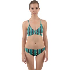 Background Chevron Blue Wrap Around Bikini Set